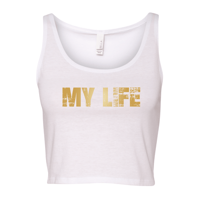 My Life OG Gold Brick Logo Women's Cropped Tank - My Life Fitness