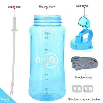 2000ML (.528 Gallon) Water Bottle with Straw, Handle, and Carrying Strap - My Life Fitness